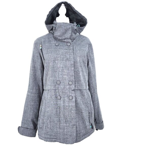 Obermeyer Brigitte Ski Snowboard Jacket Double Breasted Grey Winter Coat Thermor - Picture 1 of 8
